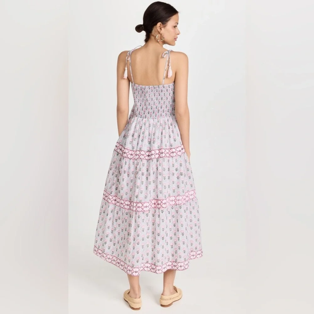 Marea by Liz Joy Veranda Floral Tier Tassel Tie Block Print Midi Maxi Dress